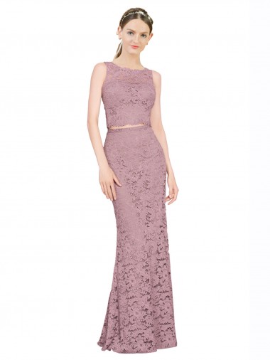 Sleeveless Crop Top High Neck Mermaid Lace Prom Dress Clearance
