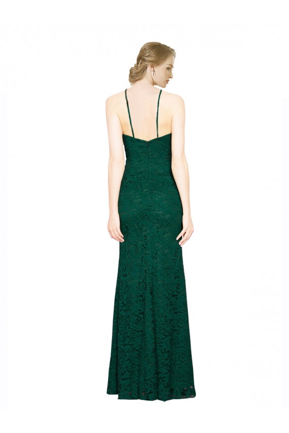 High Illusion Halter Neck Long Lace Prom Dress Clearance