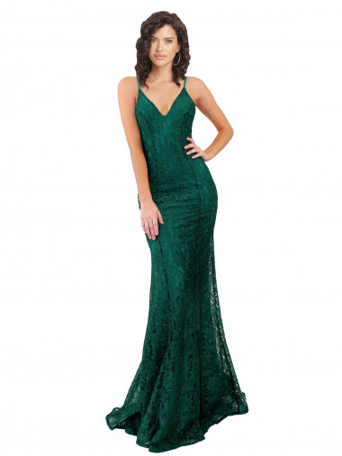 Black Tie Sleek Fishtail Shaped Long Lace Prom Dress Clearance