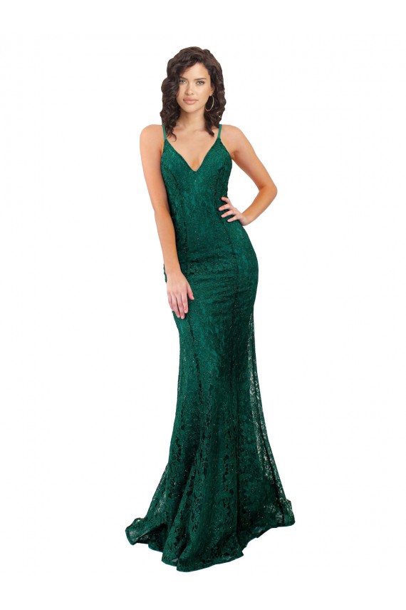 Black Tie Sleek Fishtail Shaped Long Lace Prom Dress Clearance