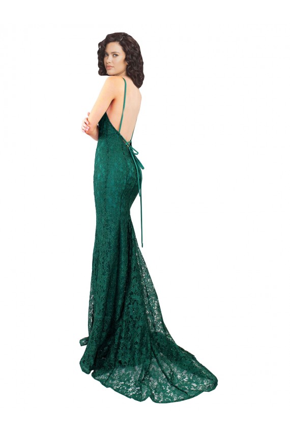 Black Tie Sleek Fishtail Shaped Long Lace Prom Dress Clearance