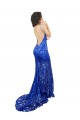 High Neck Long Open Back Lace Prom Dress with Train Clearance