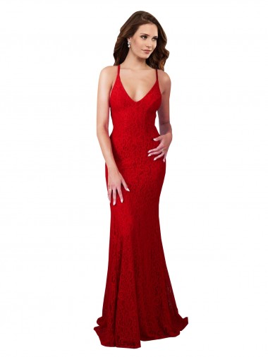 Low Back V-Neckline Floor Length Lace Prom Dress Clearance