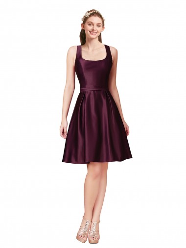 Classic Knee Length Satin Cocktail Prom Dress / Homecoming Dress with V Back and Bow Detail Clearance