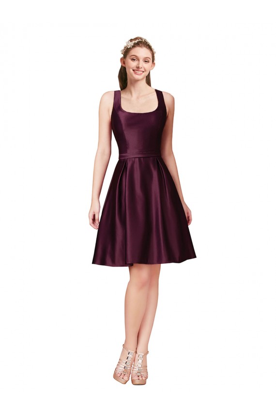 Classic Knee Length Satin Cocktail Prom Dress / Homecoming Dress with V Back and Bow Detail Clearance