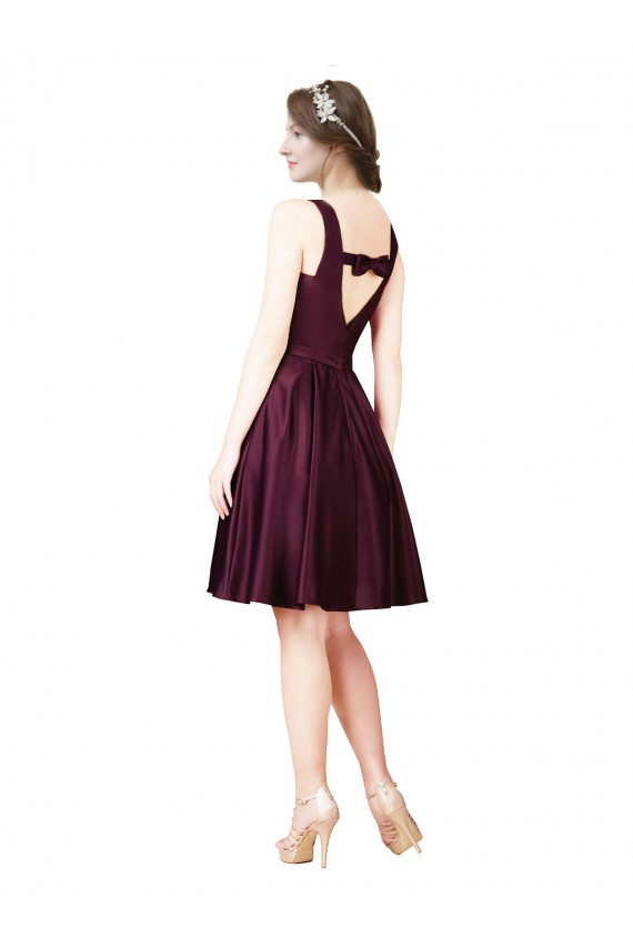 Classic Knee Length Satin Cocktail Prom Dress / Homecoming Dress with V Back and Bow Detail Clearance
