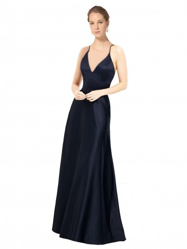 Sexy Satin Prom Dress with Deep V-Neckline and Strappy Back Clearance