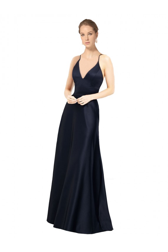 Sexy Satin Prom Dress with Deep V-Neckline and Strappy Back Clearance