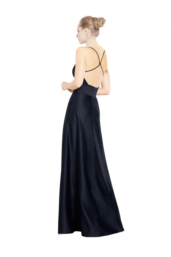 Sexy Satin Prom Dress with Deep V-Neckline and Strappy Back Clearance