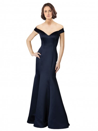 Fit and Flare Satin Prom Dress with Off the Shoulder Neckline Clearance