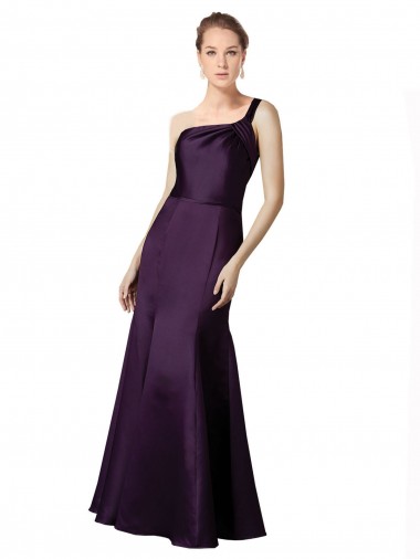 Long Ruched Neckline One Shoulder Satin Prom Dress Clearance