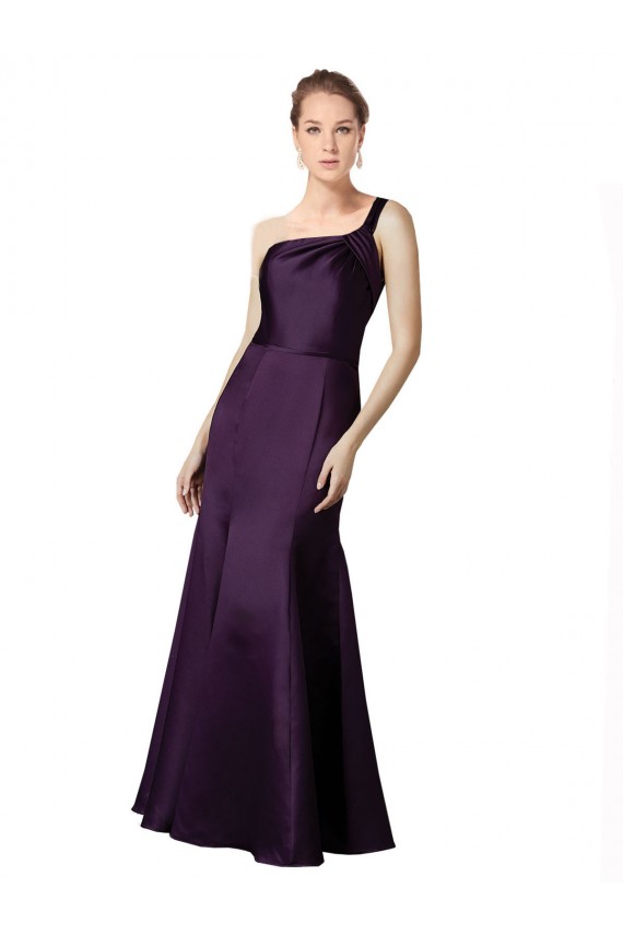 Long Ruched Neckline One Shoulder Satin Prom Dress Clearance