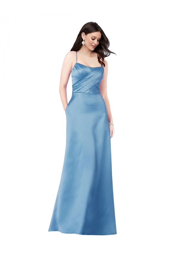 Crossing Strap Back Pleated Bodice Long Satin Prom Dress Clearance