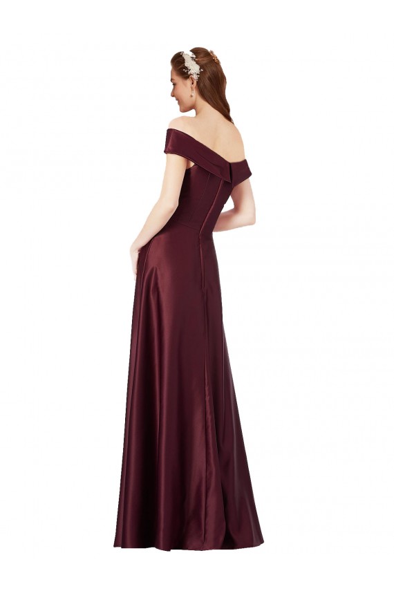 Long Off the Shoulder Satin Prom Dress with Thigh-high Slit Clearance
