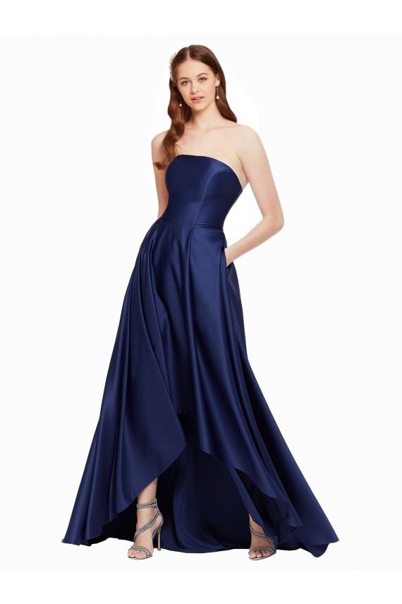High Low Strapless Satin Prom Dress with Pockets Clearance