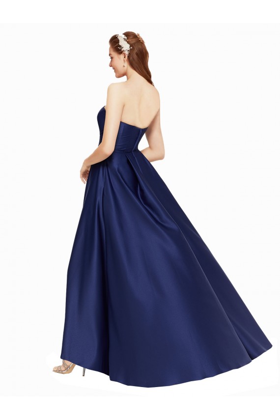 High Low Strapless Satin Prom Dress with Pockets Clearance