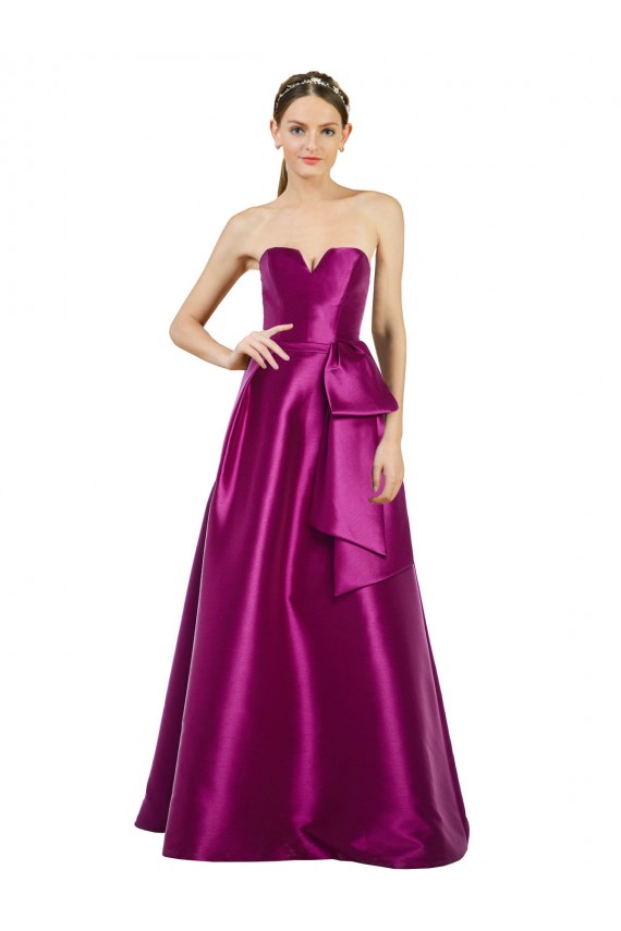 Sleeveless V-Neck Long Satin Prom Dress with Bow Waist Clearance