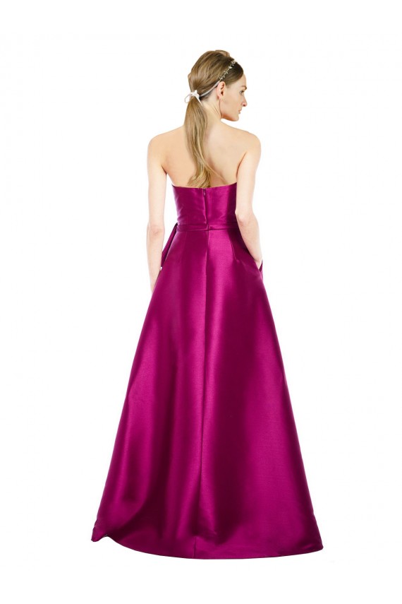 Sleeveless V-Neck Long Satin Prom Dress with Bow Waist Clearance