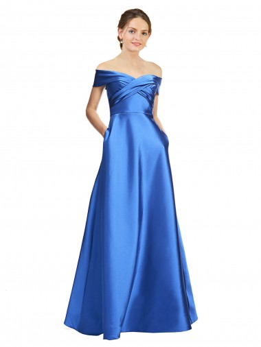 Sleeveless Off the Shoulder Ball Gown Satin Prom Dress Clearance