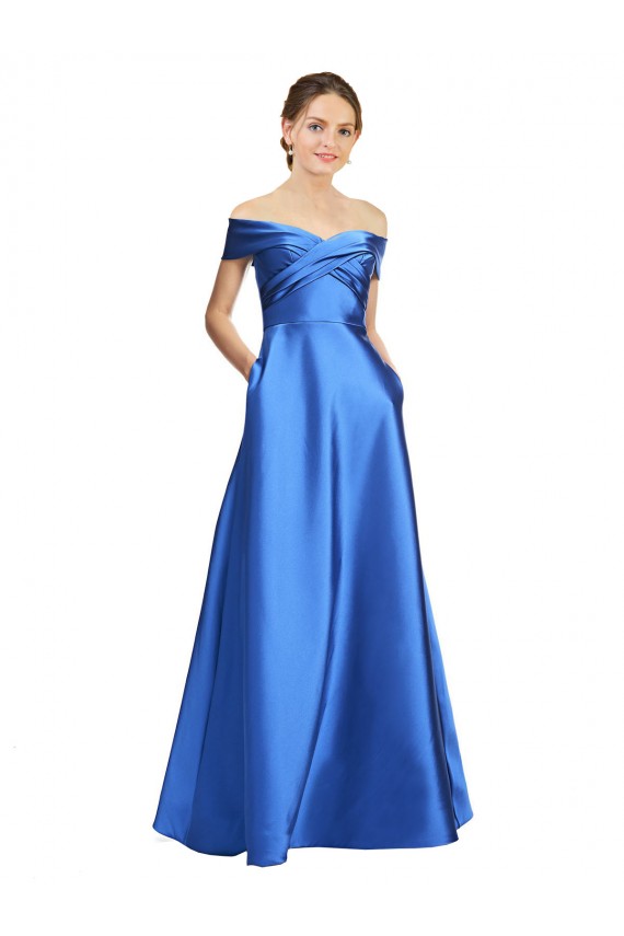 Sleeveless Off the Shoulder Ball Gown Satin Prom Dress Clearance