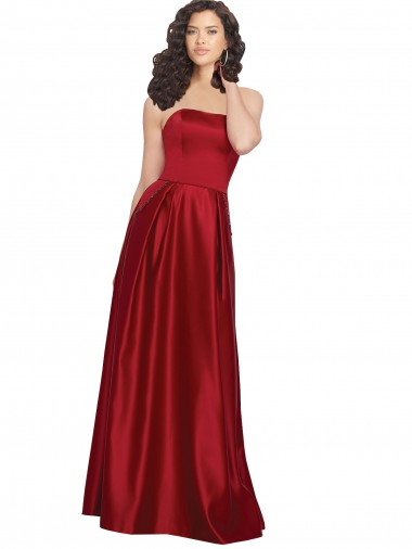 Strapless Satin Prom Dress with Beaded Pocket and Soft Pleating Clearance
