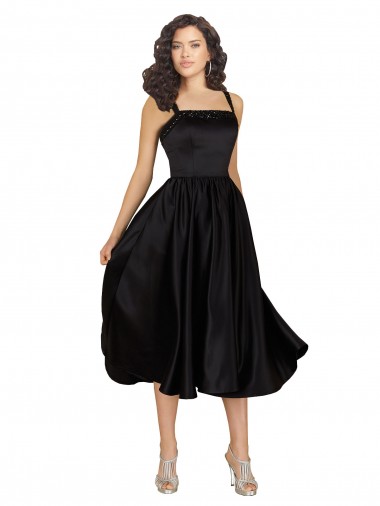 Short Square Neck Satin Cocktail Prom Dress / Homecoming Dress with Beading Clearance