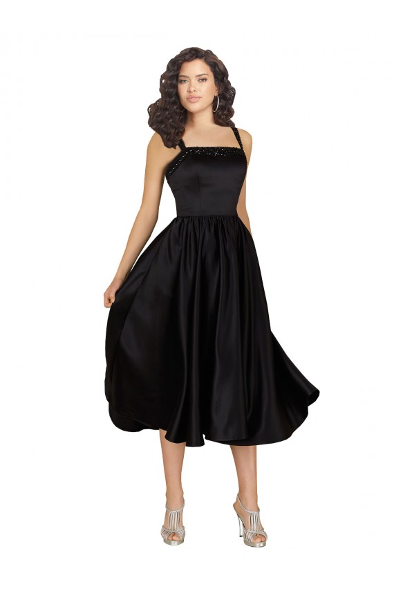Short Square Neck Satin Cocktail Prom Dress / Homecoming Dress with Beading Clearance