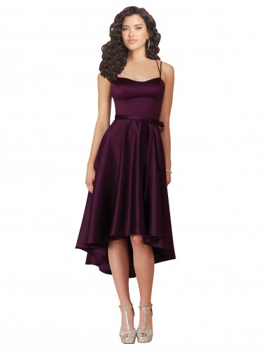 Elegant High Low Satin Prom Dress with Criss Cross Back Clearance