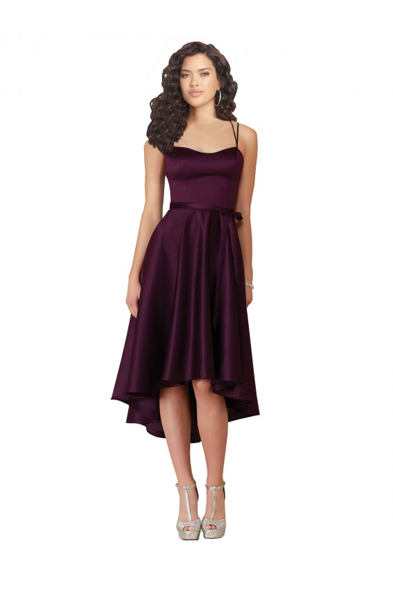 Elegant High Low Satin Prom Dress with Criss Cross Back Clearance