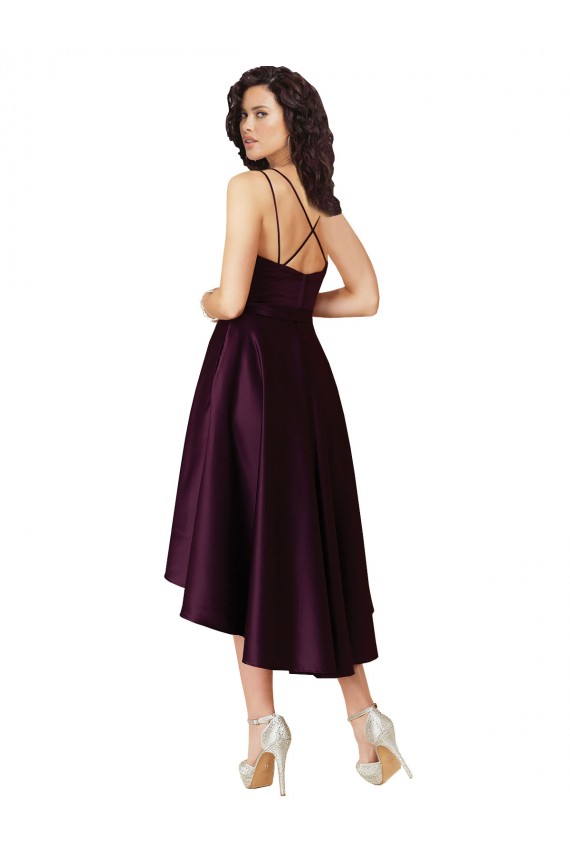 Elegant High Low Satin Prom Dress with Criss Cross Back Clearance