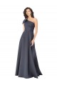 Rouched One Shoulder Floor Length Satin Prom Dress with Bow Clearance