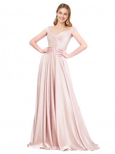 A-Line Off the Shoulder Sweetheart Satin Prom Dress Clearance