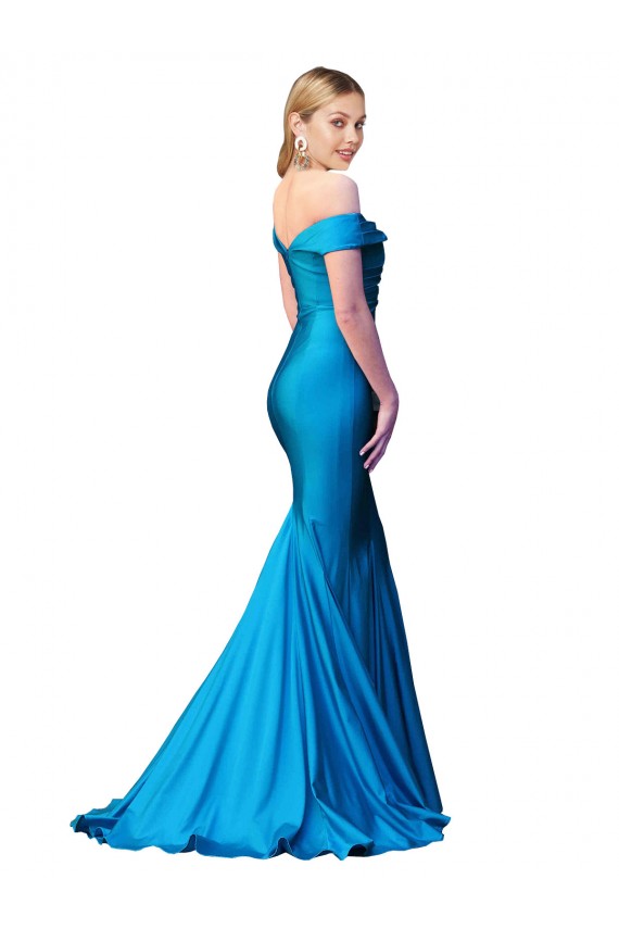Off the Shoulder Long Chapel Train Satin Prom Dress Clearance