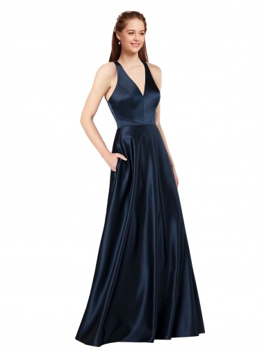 Long Satin Prom Dress with Halter Neckline Clearance