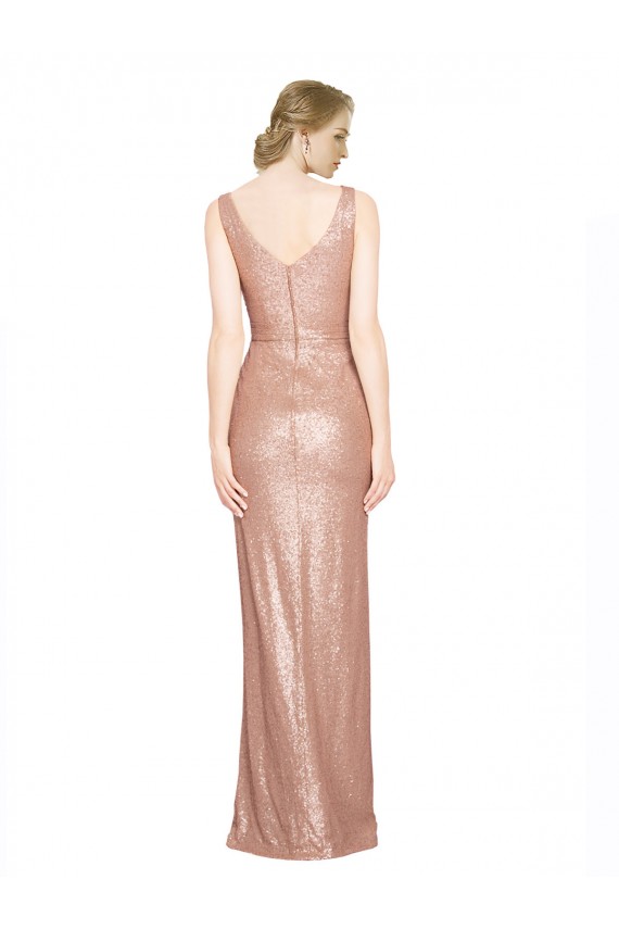 Draped V-Neck Striking Sheath Floor Length Sequin Prom Dress Clearance