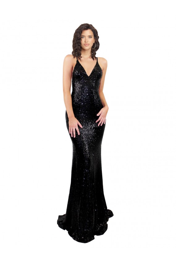 Sleek Fishtail Shaped Open Back Sequin Prom Dress Clearance