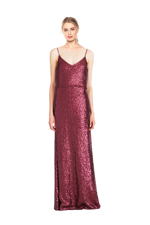 High Neck Halter Long Slim Sequin Prom Dress with V-Neck and Blouson Bodice Clearance