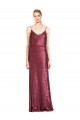 High Neck Halter Long Slim Sequin Prom Dress with V-Neck and Blouson Bodice Clearance