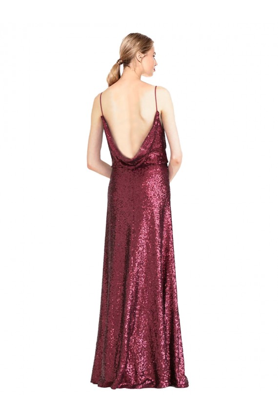 High Neck Halter Long Slim Sequin Prom Dress with V-Neck and Blouson Bodice Clearance