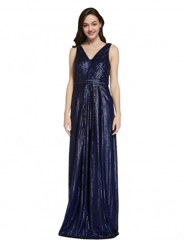 Long V-Neck Sparking Sequin Prom Dress with Low V-Back Clearance