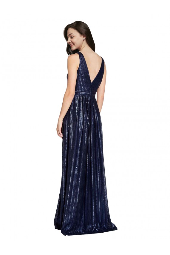 Long V-Neck Sparking Sequin Prom Dress with Low V-Back Clearance