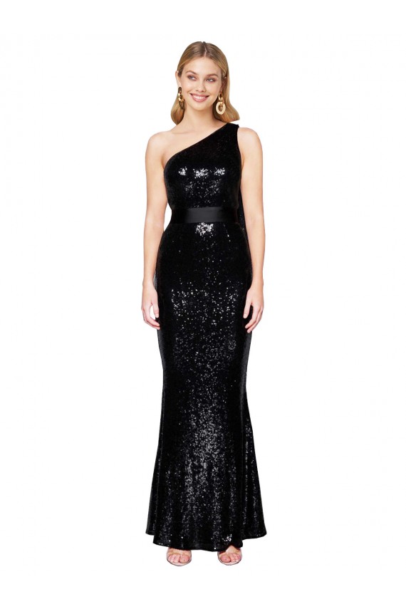 Draped One Shoulder Long Full Length Sequin Prom Dress Clearance