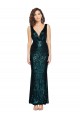 V-Neck Full Length Sequin Prom Dress with Draped Back Clearance