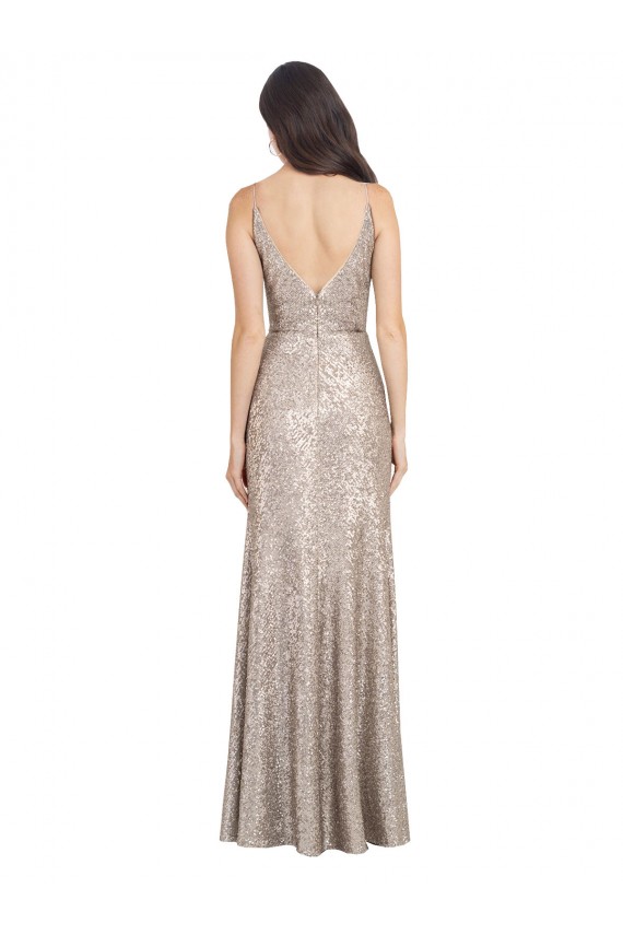V-Neck Fully Sequin Prom Dress with V-Back and Front Slit Clearance