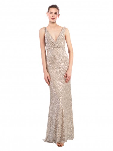 Faux Surplice V-Neck Slim Sparkling Sequin Prom Dress Clearance