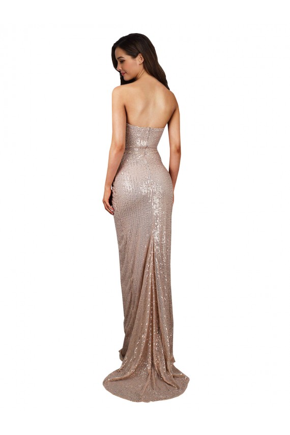 High Slit Scoop Neck Long Sequin Prom Dress Clearance