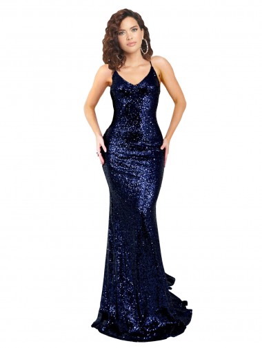 Mermaid V-Neck Low Back Long Sequin Prom Dress Clearance