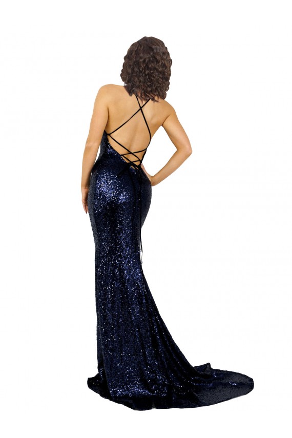Mermaid V-Neck Low Back Long Sequin Prom Dress Clearance
