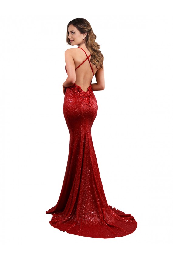 Low Back Mermaid V-Neck Long Sequin Prom Dress Clearance