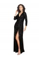 Deep V-Neckline Full Back Long Sleeves Sparkling Sequin Prom Dress with High Slit Clearance